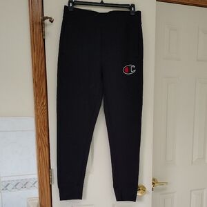 Champion Men's Black Jogger Sweatpants with Red, Black, And White Logo